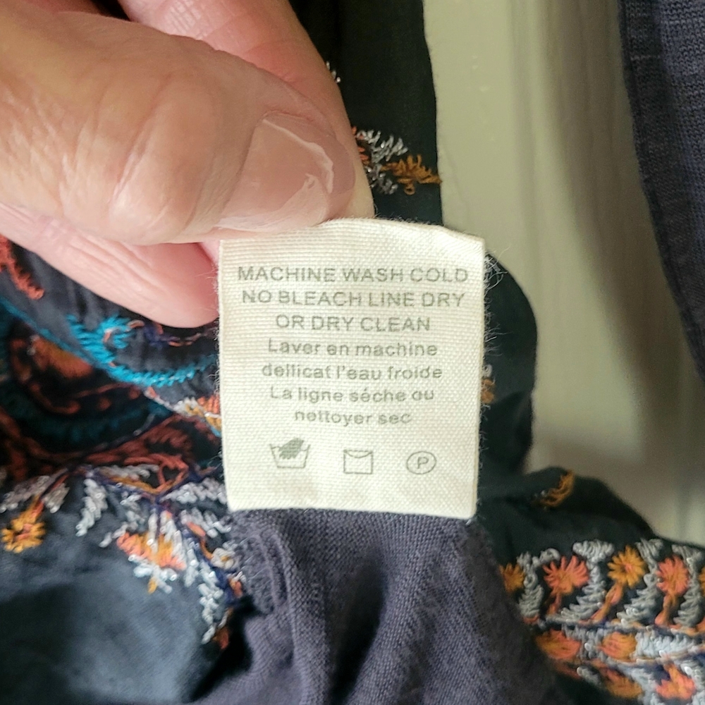 Burning Torch Anthro Silk Cotton Gray Paisley Embroidered Button Top Boho - Picture 9 of 12